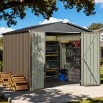 Patiowell 8x8ft Metal Shed with Lockable Doors, Brown - Image 2