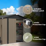 Patiowell 8x8ft Metal Shed with Lockable Doors, Brown - Image 4