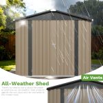 Patiowell 8x8ft Metal Shed with Lockable Doors, Brown - Image 6