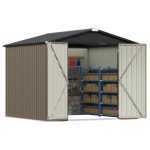 Patiowell 8x8ft Metal Shed with Lockable Doors, Brown - Image 9