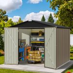 Patiowell 8x8ft Metal Shed with Lockable Doors, Brown - Image 7