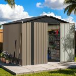 Patiowell 8x8ft Metal Shed with Lockable Doors, Brown - Image 8