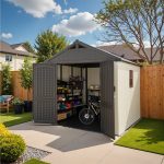 Kick-it 8x8 Plastic Storage Shed with Floor and Windows, Gray & Beige - Image 4