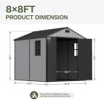 Patiowell 8x8 Plastic Storage Shed with Window and Lockable Door, Gray - Image 3
