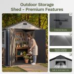 Patiowell 8x8 Plastic Storage Shed with Window and Lockable Door, Gray - Image 4