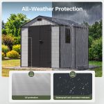 Patiowell 8x8 Plastic Storage Shed with Window and Lockable Door, Gray - Image 6