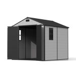 Patiowell 8x8 Plastic Storage Shed with Window and Lockable Door, Gray