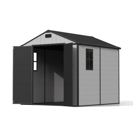 Patiowell 8x8 Plastic Storage Shed with Window and Lockable Door, Gray