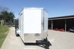 7x18 White Hybrid Enclosed V Nose (2) 7K Axles 2 Ft Fold Down Mesh Sides Pintle Hitch - Image 4