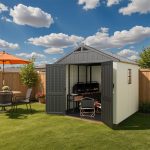 Kick-it 8x8 Plastic Storage Shed with Floor and Windows, Gray & Beige - Image 5