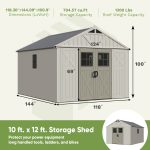 Patiowell 10x12ft Plastic Storage Shed with Skylight, Lockable Door & Windows - Image 3