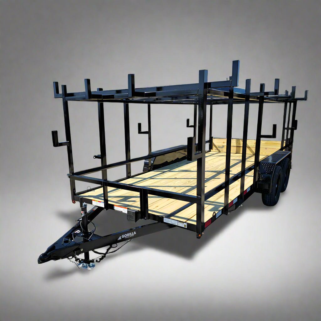 Whitebackground 6.4x16 Straight Deck Tandem Utility Trailer 4.5ft Ladder Racks - Image 1
