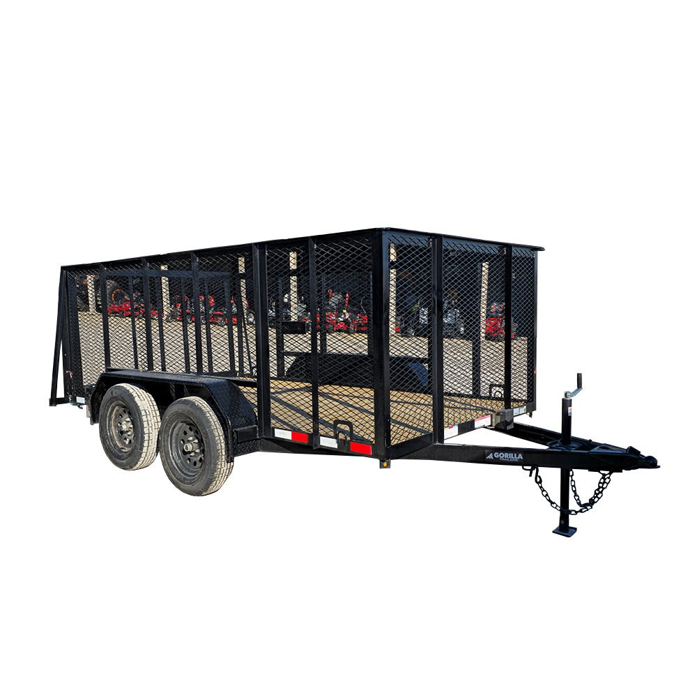Whitebackground12456 6.4' X 12' Straight Deck Tandem Utility Trailer 4ft Mesh Sides (2) 3,500lb Axles - Image 1