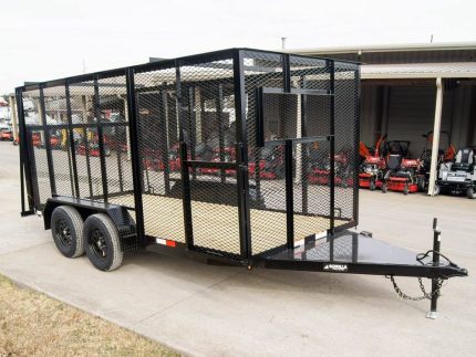 6.4x14 Powder Coated Straight Deck Utility Trailer 6ft Mesh Side Slide Up Gate