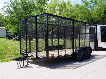 7x16 Powder Coated Straight Deck Utility Trailer with 6ft Mesh Sides (2) 3500lb Axles
