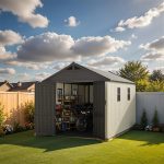 Kick-it 8x12 Plastic Storage Shed with Floor, Gray & Beige - Image 2