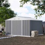 Patiowell 10x10 Metal Storage Shed with Floor Frame, Gray - Image 9