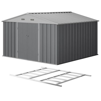 Patiowell 10x10 Metal Storage Shed with Floor Frame, Gray