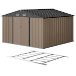 Patiowell 10x10 Metal Storage Shed with Floor Frame, Brown