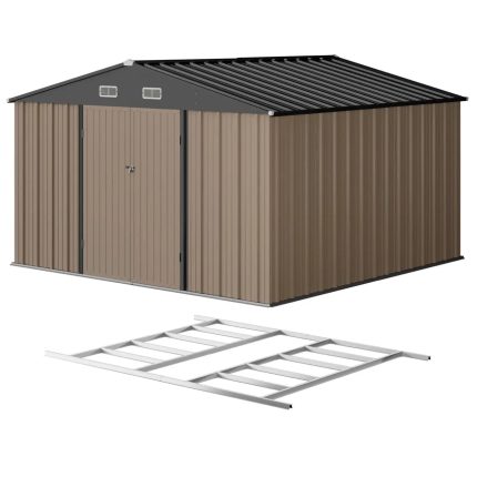 Patiowell 10x10 Metal Storage Shed with Floor Frame, Brown