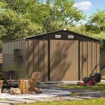 Patiowell 10x10 Metal Storage Shed with Floor Frame, Brown - Image 9