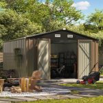 Patiowell 10x10 Metal Storage Shed with Floor Frame, Brown - Image 2
