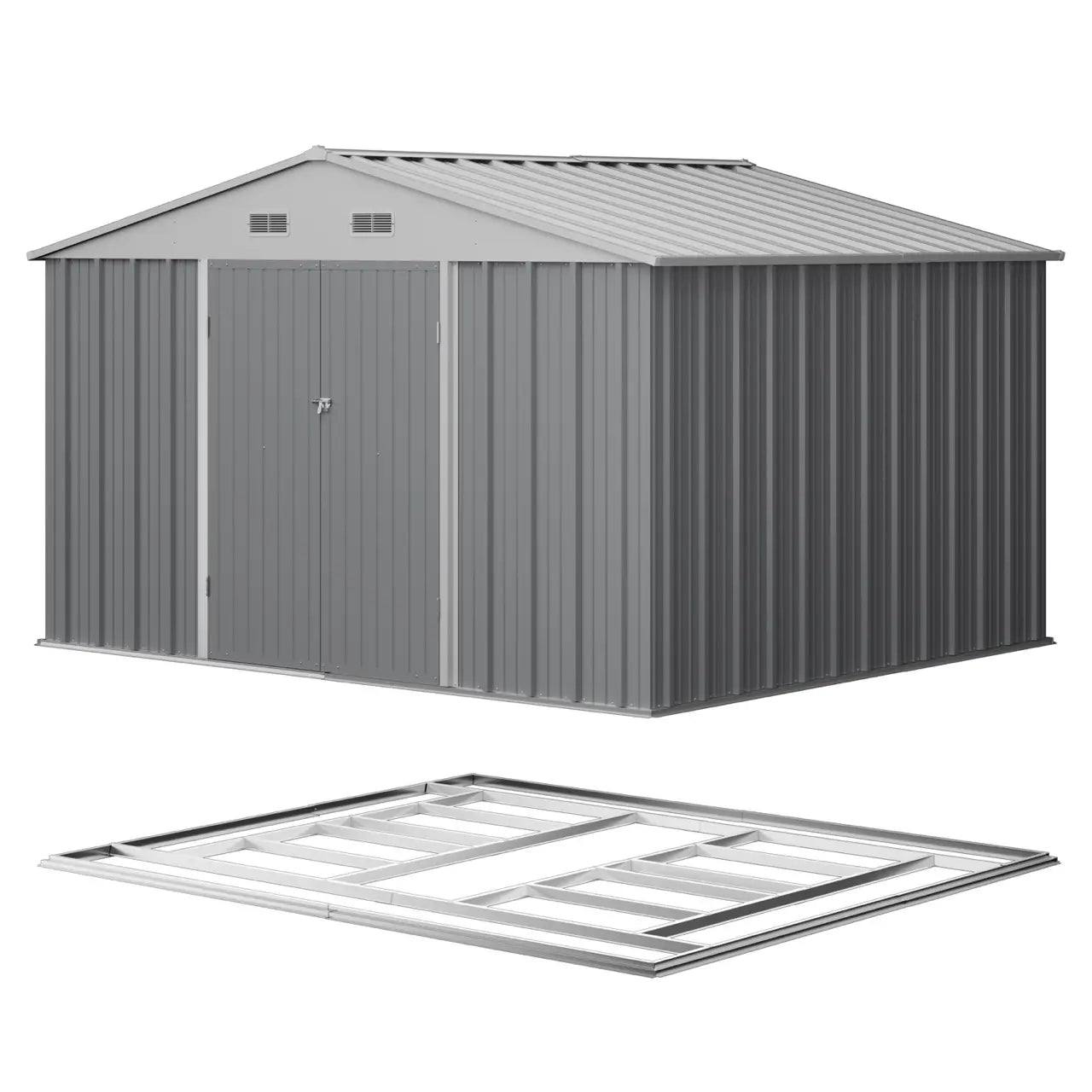 patiowell-10x8-metal-shed-coo-gray-floor-baseLarge Patiowell 10x8 Metal Shed with Floor, Gray