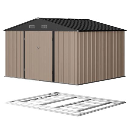 Patiowell 10x8 Metal Shed with Floor, Brown