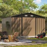 Patiowell 10x8 Metal Shed with Floor, Brown - Image 9