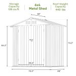 Patiowell 6x4 Metal Shed with Peak Roof (Brown) - Image 3