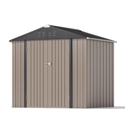 Patiowell 8x6 Metal Shed with Peak Roof (Brown)