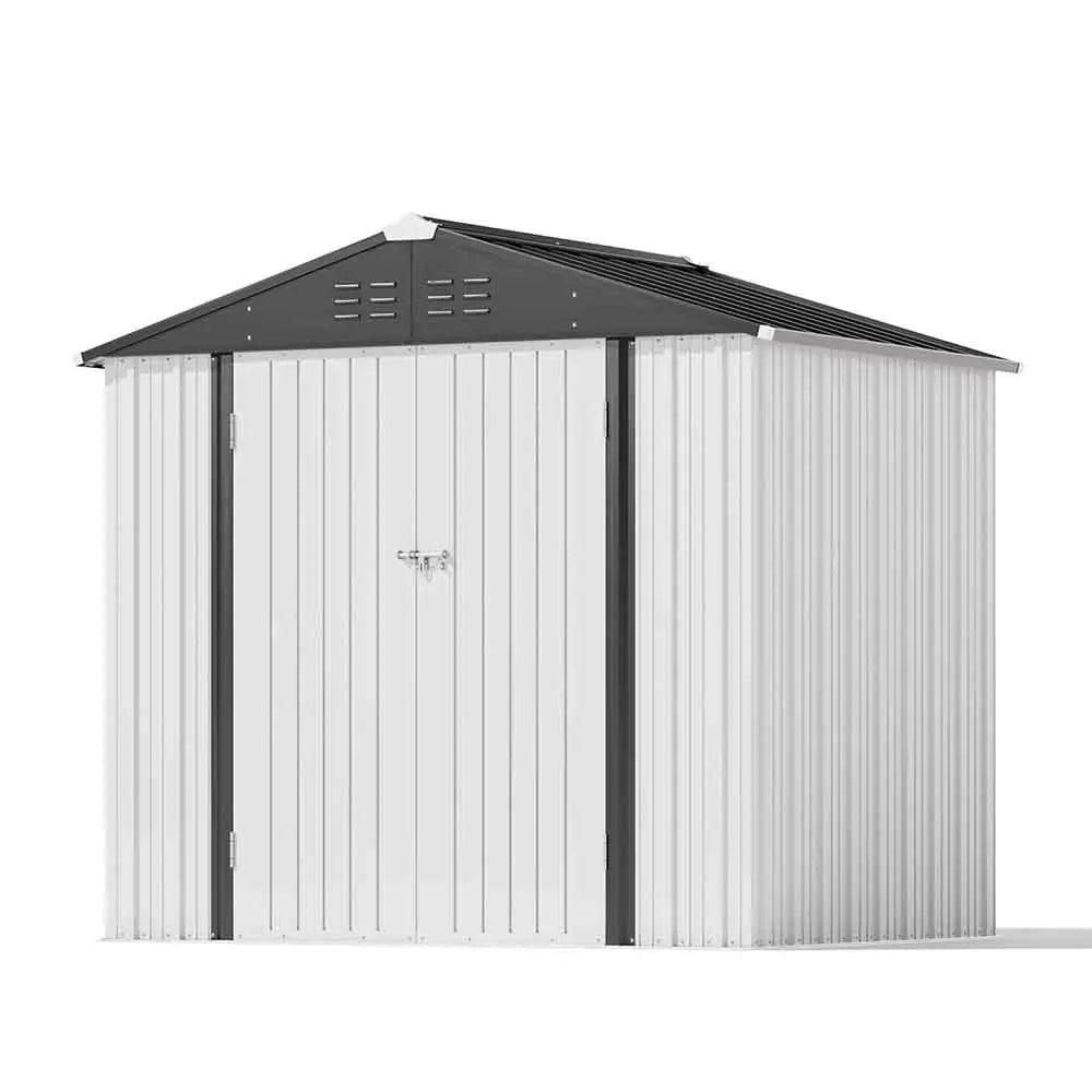 patiowell-8x6-metal-storage-shed-peak-roof-6 Patiowell 8x6 Metal Shed with Peak Roof (White)