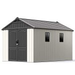 Kick-it 8x12 Plastic Storage Shed with Floor, Gray & Beige - Image 15