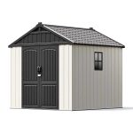Kick-it 8x8 Plastic Storage Shed with Floor and Windows, Gray & Beige