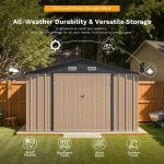 Patiowell 10x12 Metal Shed with Floor Frame, Brown - Image 7