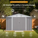 Patiowell 10x12 Metal Shed with Floor Frame, Gray - Image 6