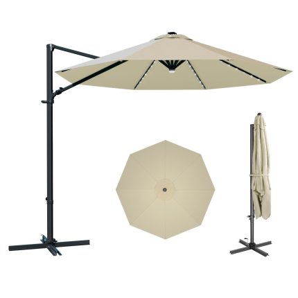 Patiowell 10ft Cantilever Patio Umbrella with Light, Rotation & Tilt, Beige