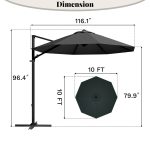 Patiowell 10ft Cantilever Patio Umbrella with Rotation & Tilt, Black - Image 3