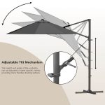 Patiowell 10ft Cantilever Patio Umbrella with Solar Light, Rotation & Tilt, Black - Image 7