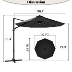 Patiowell 10ft Cantilever Patio Umbrella with Solar Light, Rotation & Tilt, Black - Image 3