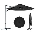 Patiowell 10ft Cantilever Patio Umbrella with Solar Light, Rotation & Tilt, Black