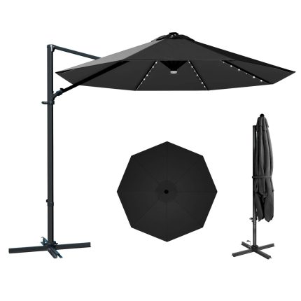 Patiowell 10ft Cantilever Patio Umbrella with Solar Light, Rotation & Tilt, Black