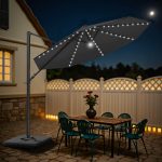 Patiowell 10ft Cantilever Patio Umbrella with Solar Light, Rotation & Tilt, Black - Image 2