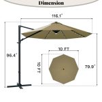 Patiowell 10ft Cantilever Patio Umbrella with Solar Light, Rotation & Tilt, Brown - Image 3
