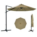 Patiowell 10ft Cantilever Patio Umbrella with Solar Light, Rotation & Tilt, Brown