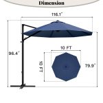 Patiowell 10ft Cantilever Patio Umbrella with Rotation & Tilt, Dark Blue - Image 3