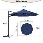 Patiowell 10ft Cantilever Patio Umbrella with Solar Light, Rotation & Tilt, Dark Blue - Image 3