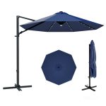 Patiowell 10ft Cantilever Patio Umbrella with Solar Light, Rotation & Tilt, Dark Blue
