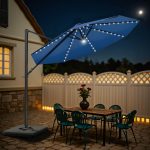 Patiowell 10ft Cantilever Patio Umbrella with Solar Light, Rotation & Tilt, Dark Blue - Image 2