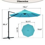 Patiowell 10ft Cantilever Patio Umbrella with Solar Light, Rotation & Tilt, Light Blue - Image 3